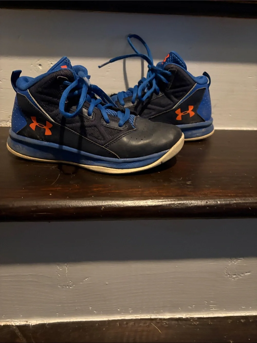 Under Armour Kids Blue and Orange High-Top Sneakers